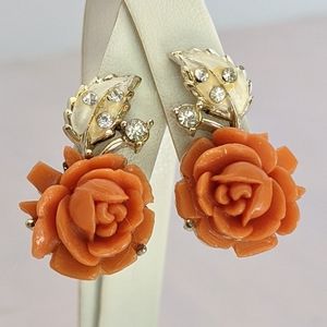 Vintage Coro rhinestone flower screw back earrings